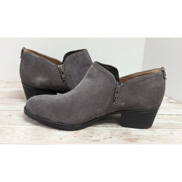 Naturalizer Womens 10 Gray Black Chelsea Boots Suede Zip Block Heel Almond Toe - Picture 7 of 11